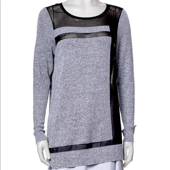 Helmut Lang color block mesh scoop neck sweater - Picture 1 of 6